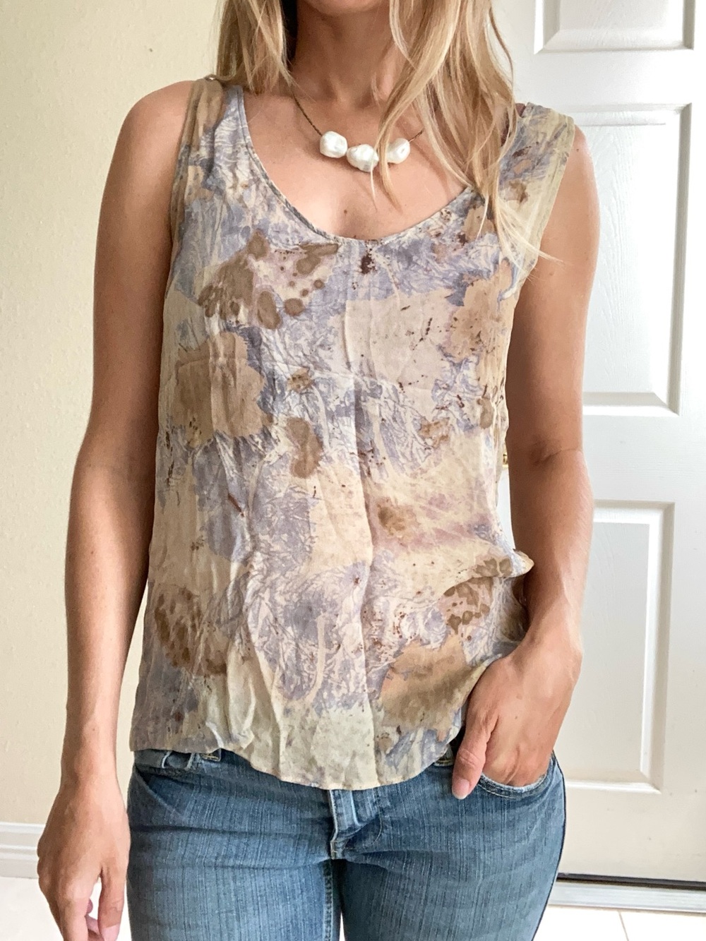 Zara earthy neutral semi sheer tank
